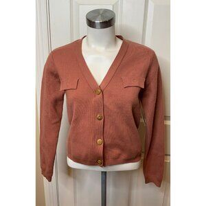 T Tahari Faded Brick Red V-Neck Button-Up Cardigan Sweater, Size Medium
